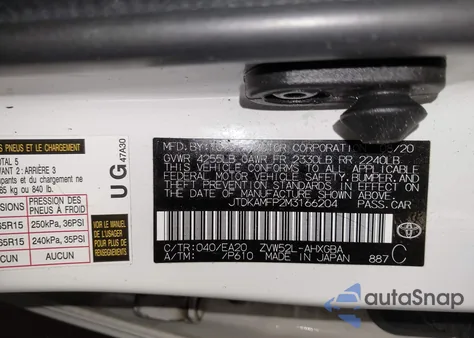 2021 Toyota Prius Prime Xle from USA, damaged, VIN JTDKAMFP2M3166204